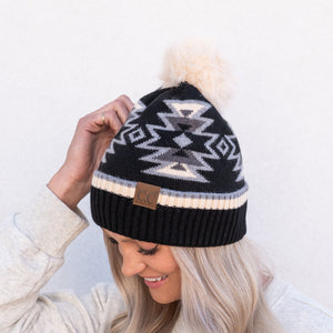 CC South Western Pattern Faux Fur Pom Beanie ( HTE0030 ) by Contagious Wholesale