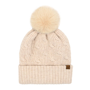 CC Beanie Chain Link Knitted Pom Beanie - HTE0102 - By Contagious Wholesale