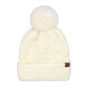 CC Beanie Chain Link Knitted Pom Beanie - HTE0102 - By Contagious Wholesale