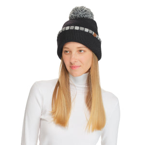 CC Beanie Neutral Horizontal Stripe Cuffed Pom Beanie - HTE0121 - By Contagious Wholesale