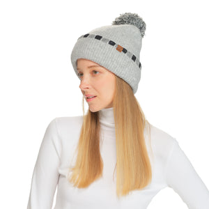 CC Beanie Neutral Horizontal Stripe Cuffed Pom Beanie - HTE0121 - By Contagious Wholesale