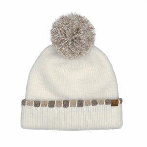 CC Beanie Neutral Horizontal Stripe Cuffed Pom Beanie - HTE0121 - By Contagious Wholesale