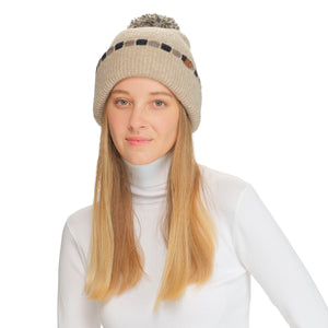 CC Beanie Neutral Horizontal Stripe Cuffed Pom Beanie - HTE0121 - By Contagious Wholesale