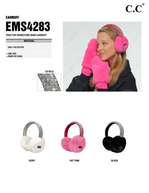 CC Brand Faux Fur Rhinestone Band Earmuff - EMS4283 - By Contagious Wholesale