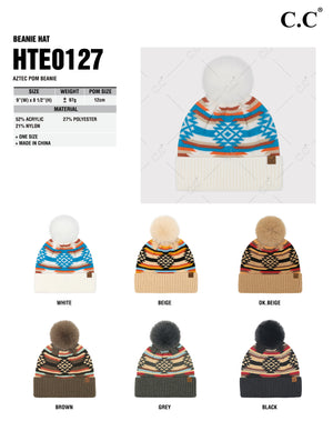 CC Beanie Aztec Pom Beanie - HTE0127 - By Contagious Wholesale