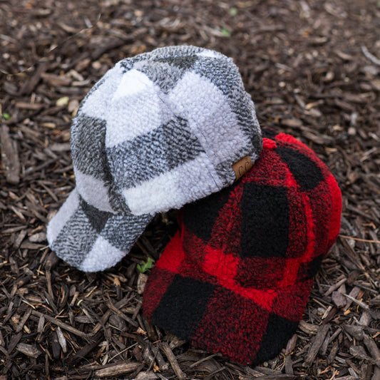 CC Buffalo Plaid - Checkered Pattern Sherpa Cap ( BA-4036 )