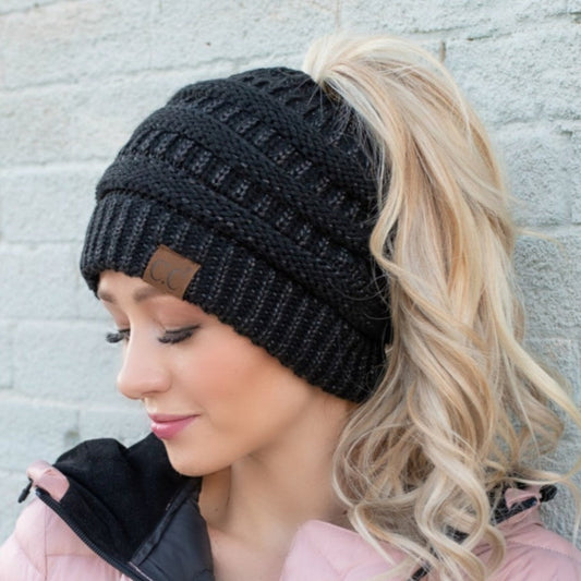 CC Messy Bun/Pony Metallic Beanie ( MB-20M )