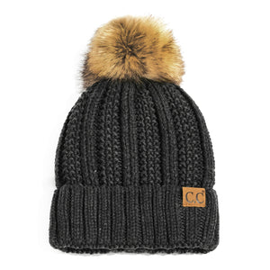 CC Bold Faux Fur Accented Beanie ( YJ-820 )