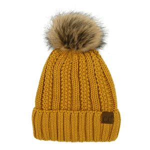 CC Bold Faux Fur Accented Beanie ( YJ-820 )