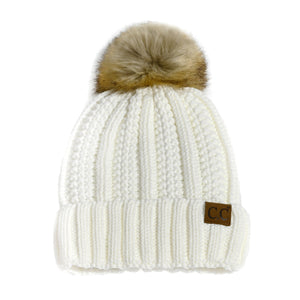 CC Bold Faux Fur Accented Beanie ( YJ-820 )